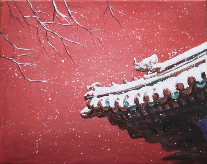 [油画] 红墙白雪(2选1)