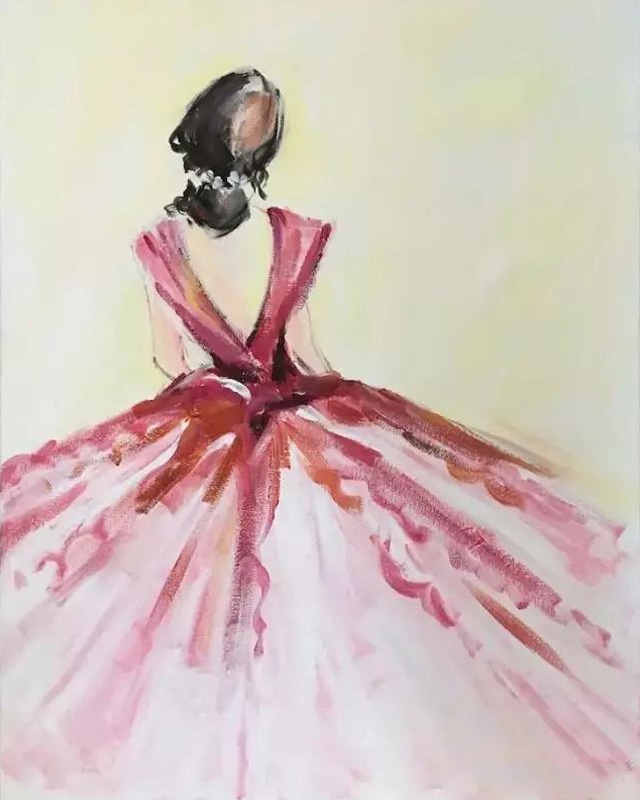 油画少女的背影