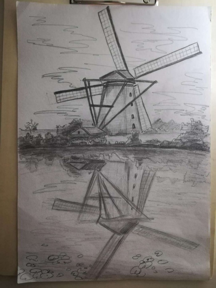 荷兰风车线描图片